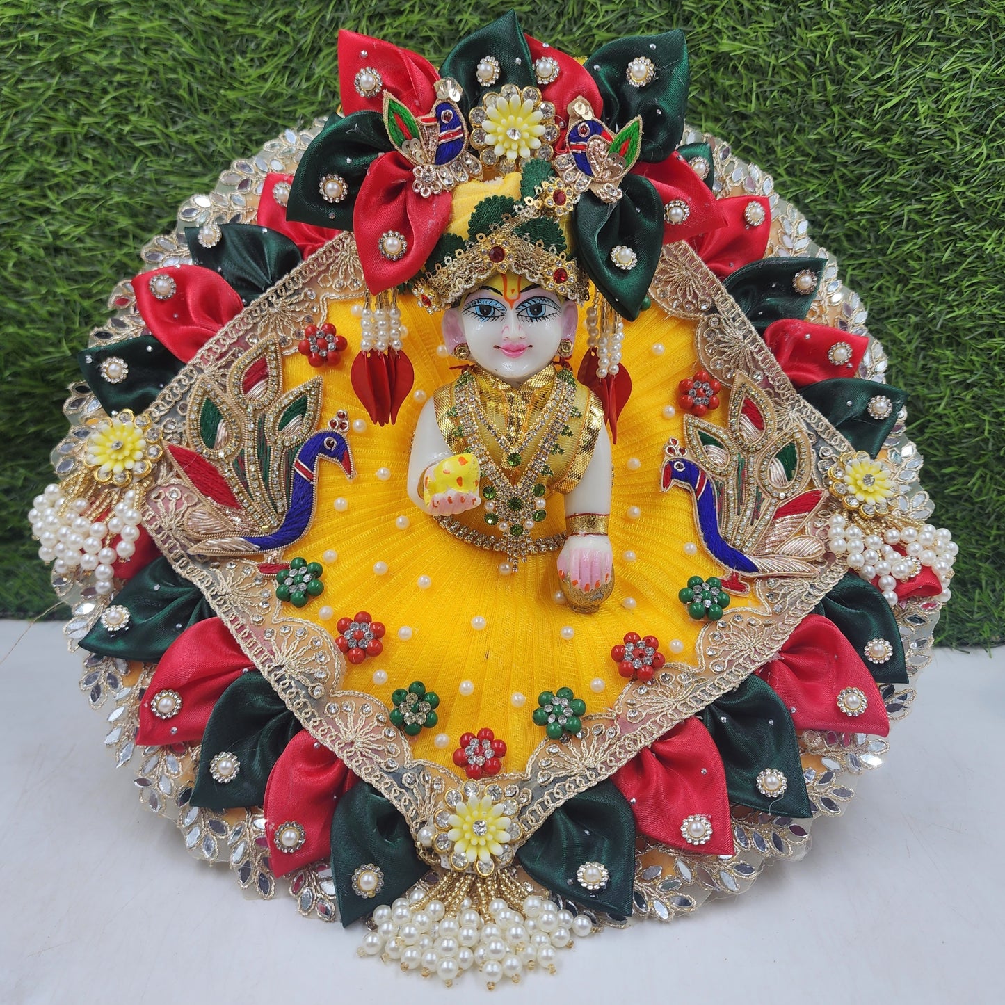 *Janmashtmi special* Red Green Patti on Yellow full heavy dress for laddu gopal ji