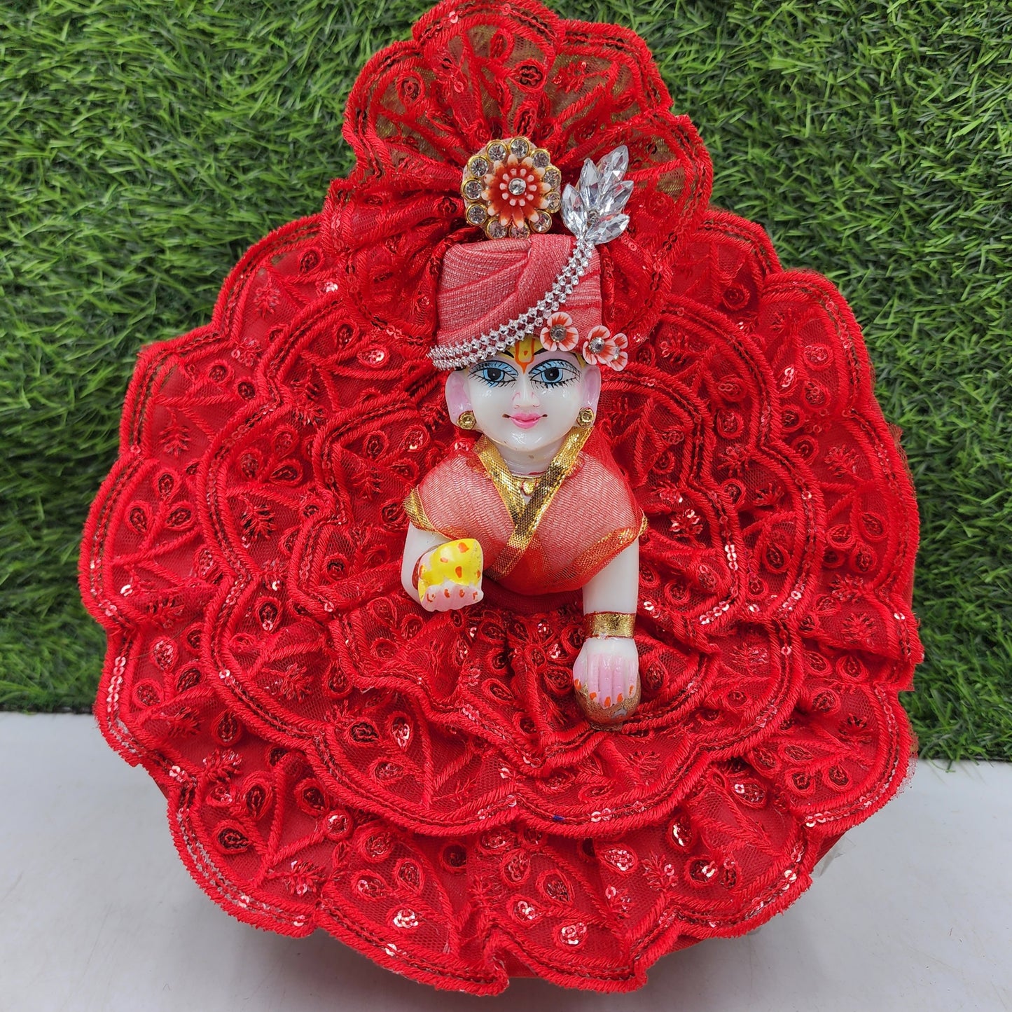 Beautiful Red heavy lace dress for laddu gopal ji