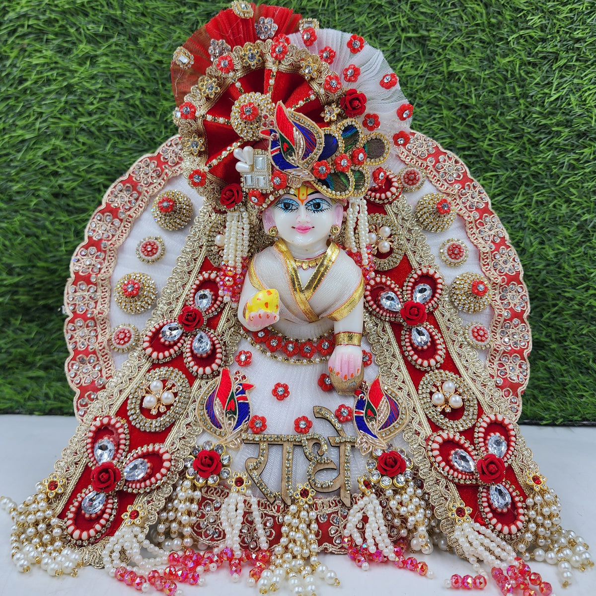 White and Red Diwali special heavy dress for laddu gopal ji