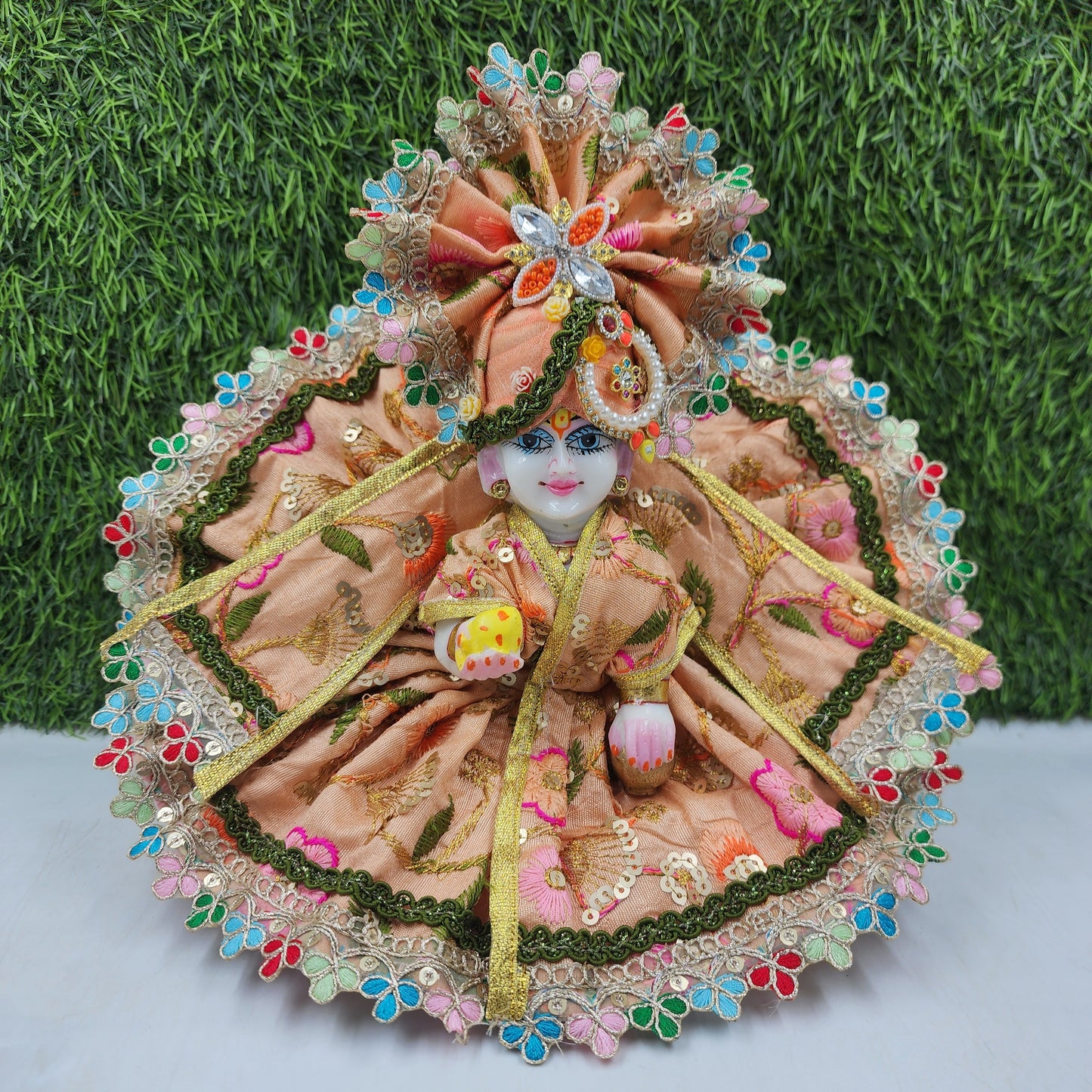 Peach Multi fancy dress for Laddu Gopal ji