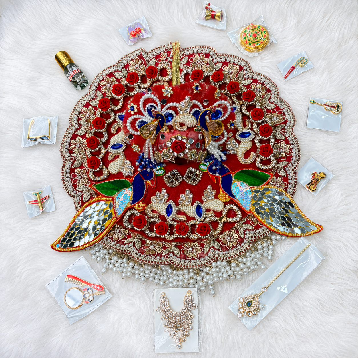 Janmashtami Special Red heavy dress with combo for laddu gopal ji