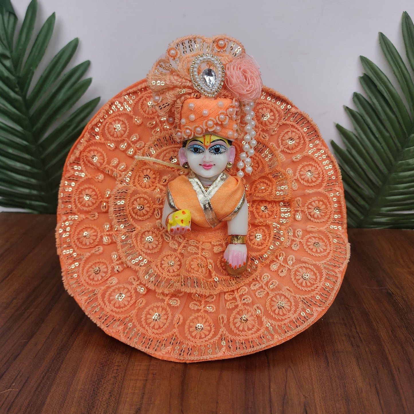 Cute peach Dress for laddu gopal ji with pagdi