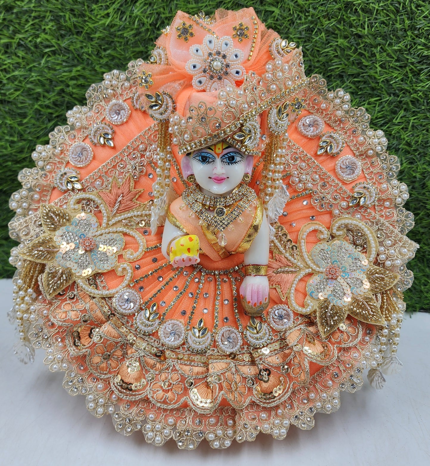 Janmashtami Special Cute peach heavy dress for laddu gopal ji