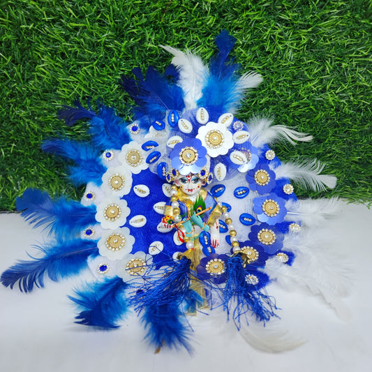 laddu gopal blue white feather dress with pagdi and patka