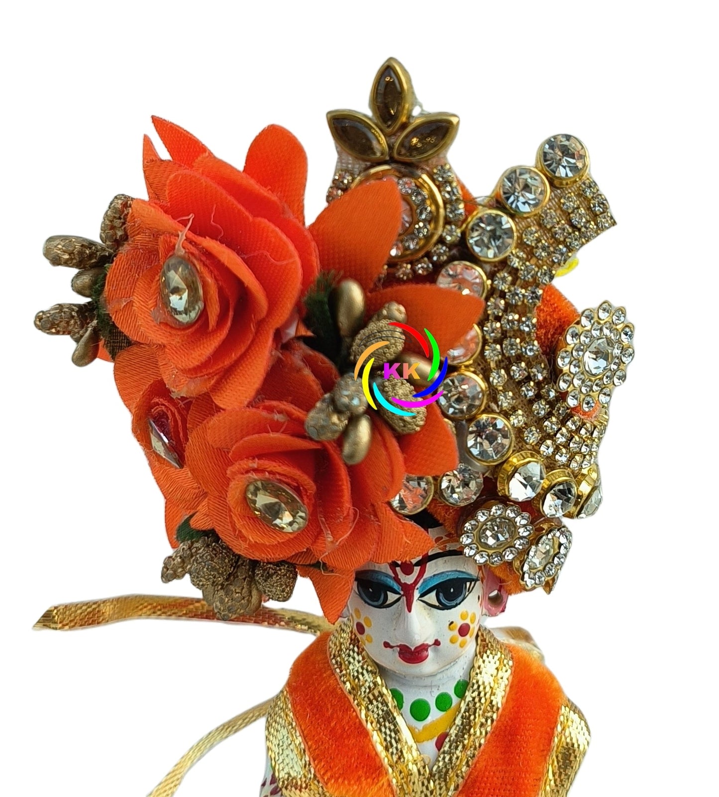 ORANGE COLOUR HEAVY STONE WITH FLOWER PAGDI FOR LADDU GOPAL JI