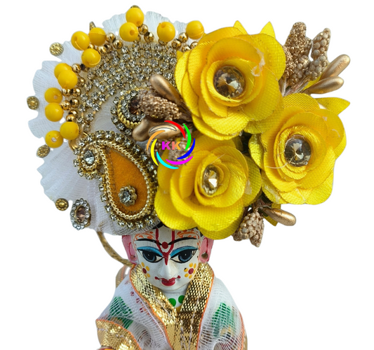 yellow colour heavy flower pagdi for laddu gopal ji