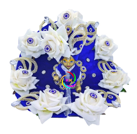 beautifull royal blue colour velvet heay flower dress with pagdi for laddu gopal ji