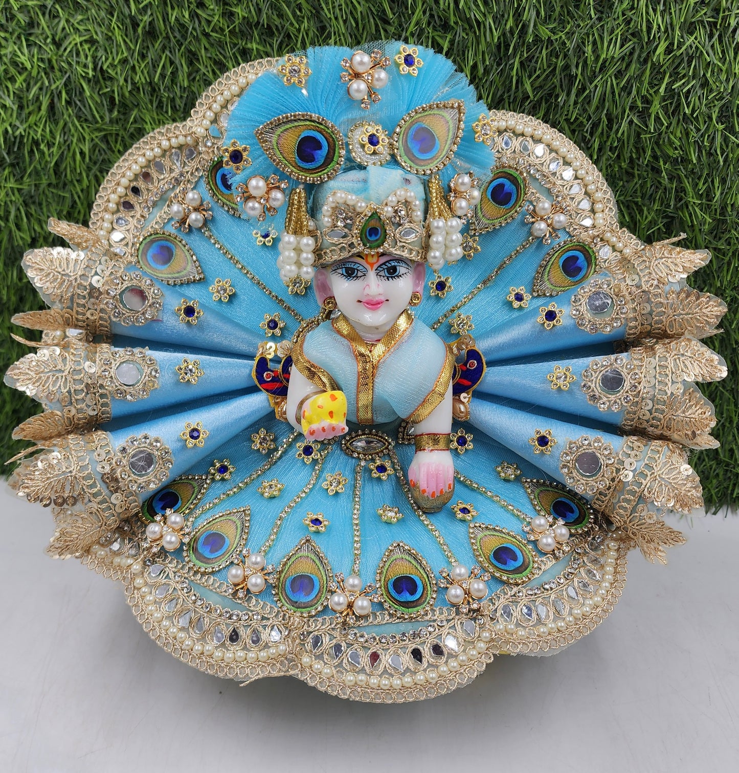 Skyblue Cone Heavy Dress for Laddu Gopal Ji