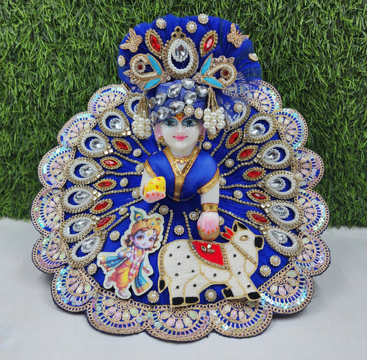 Cow with krishna Blue Heavy Dress for Laddu gopal ji with pagdi