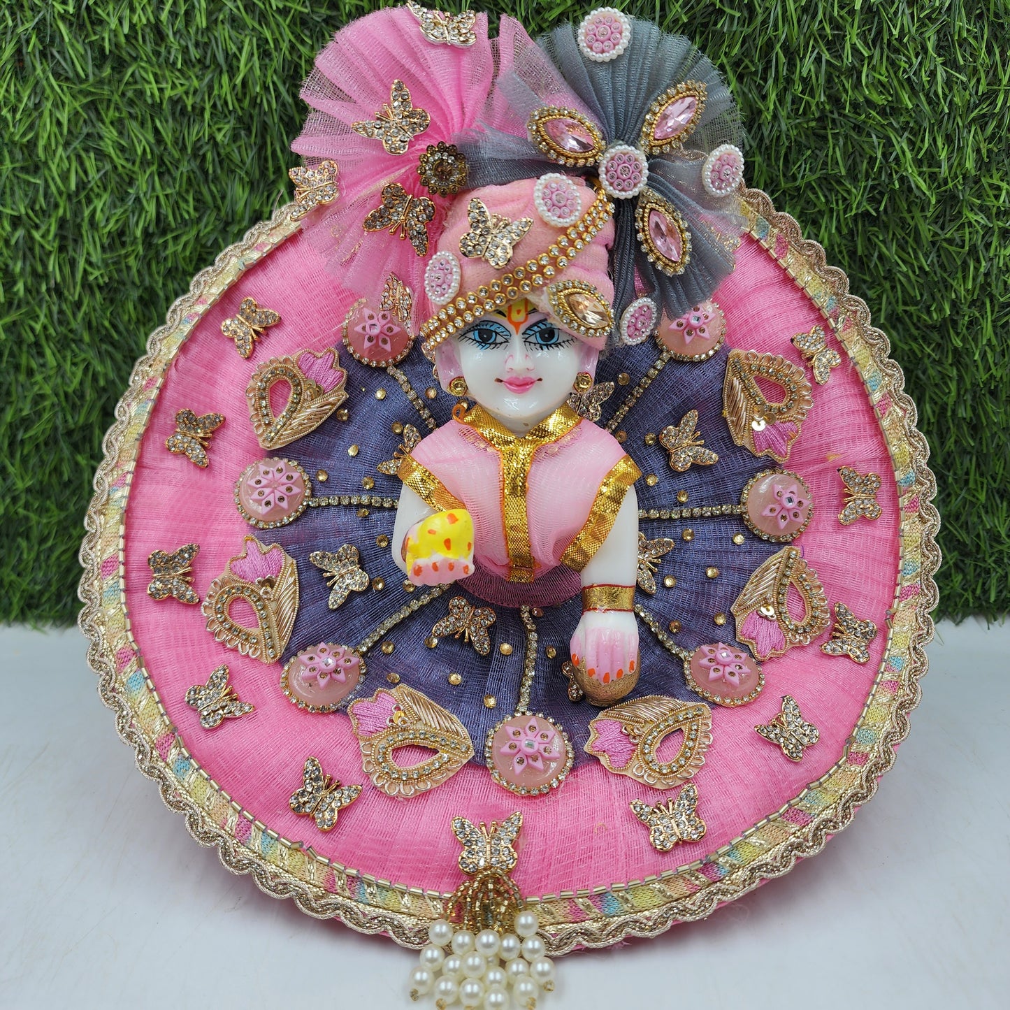 Beautiful Grey and Pink Heavy Dress for Laddu Gopal Ji