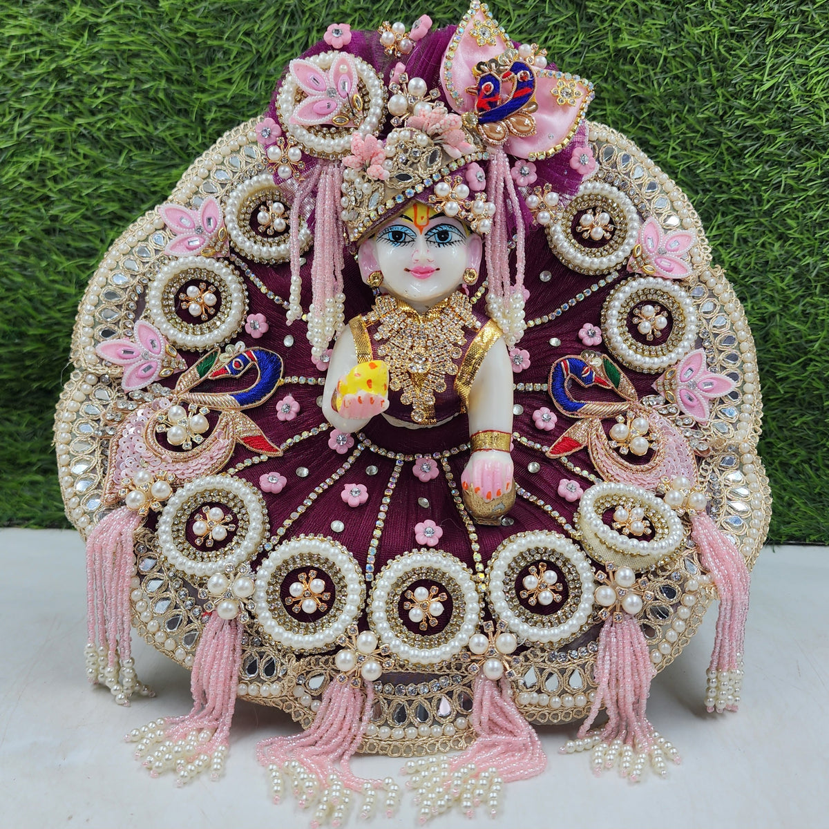 Wine mor heavy dress with pagdi for laddu gopal ji