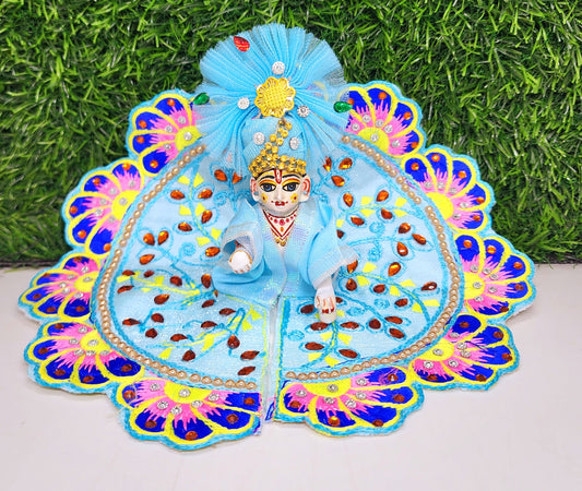 Copy of laddu gopal sky blue designer embroidery dress with pagdi for festival