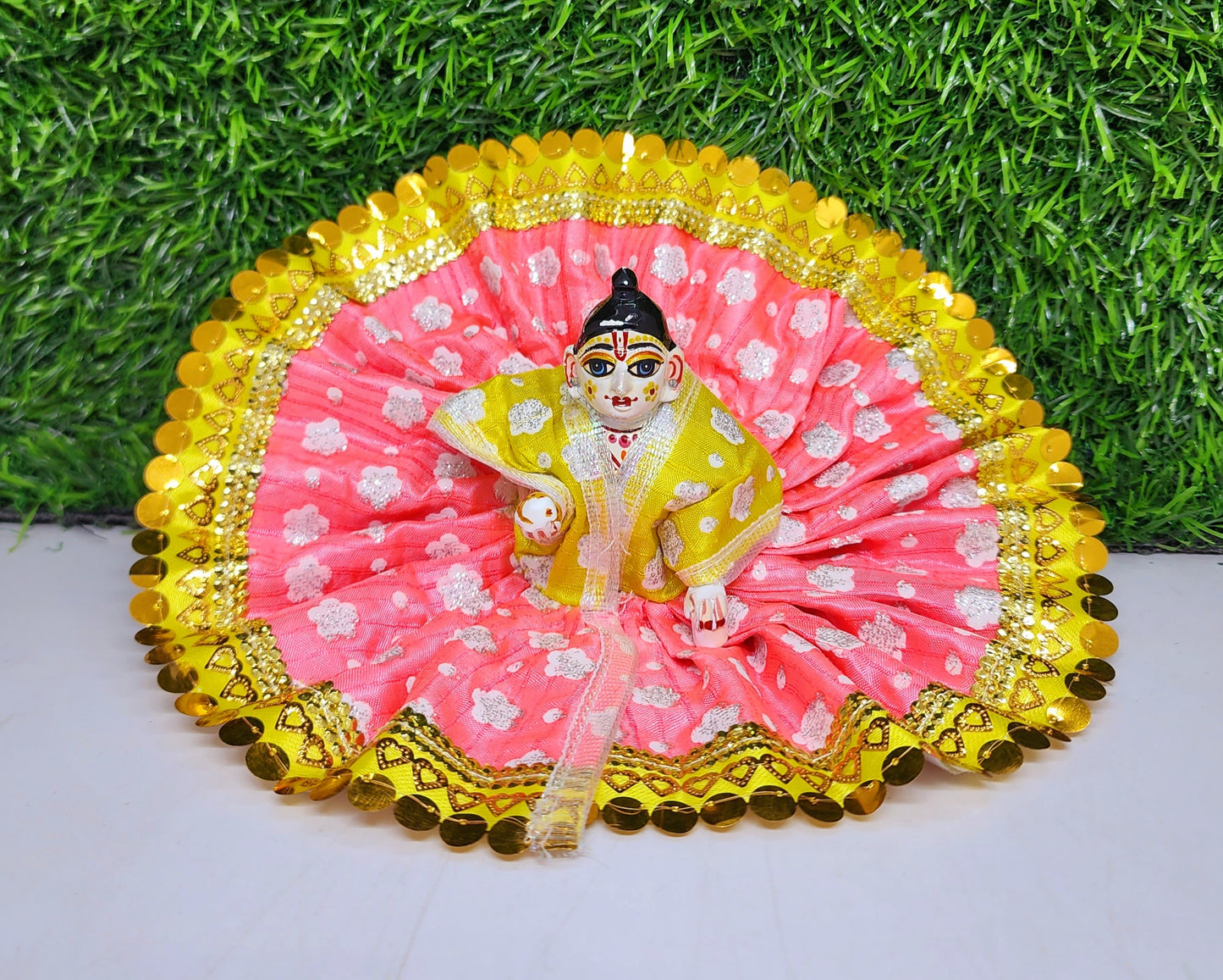 laddu gopal beautiful flower print with lace design dress