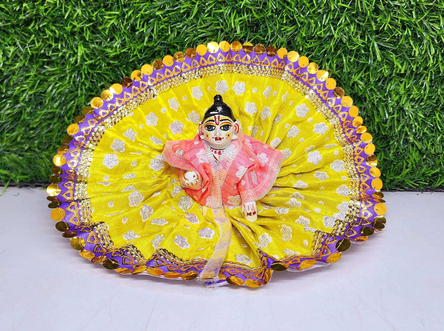 laddu gopal beautiful flower print with lace design dress