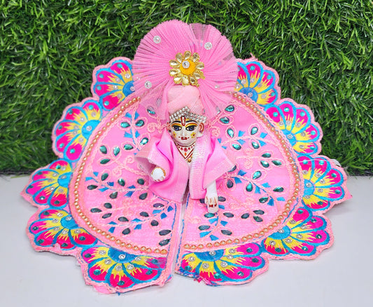 laddu gopal pink designer embroidery dress with pagdi for festival