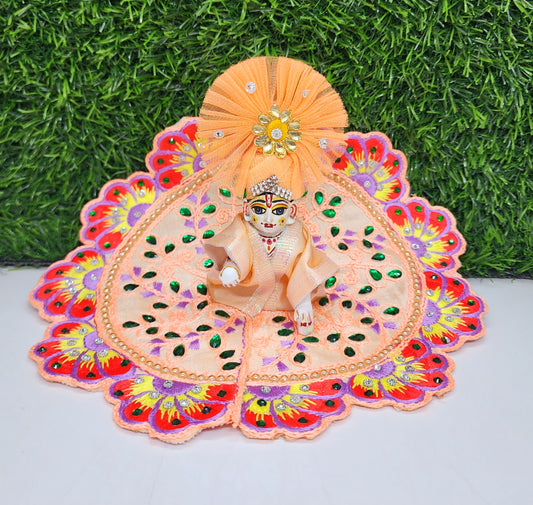 laddu gopal peatch designer embroidery dress with pagdi for festival