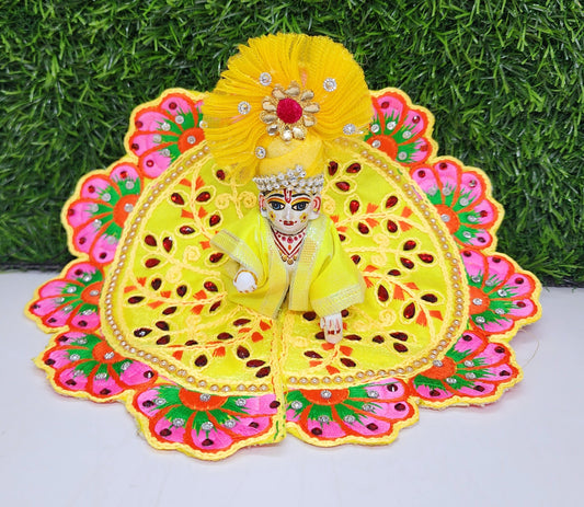 laddu gopal yellow designer embroidery dress with pagdi for festival
