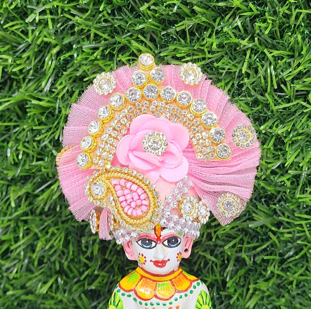 Baby pink satin flower Pagdi For Laddu Gopal Ji