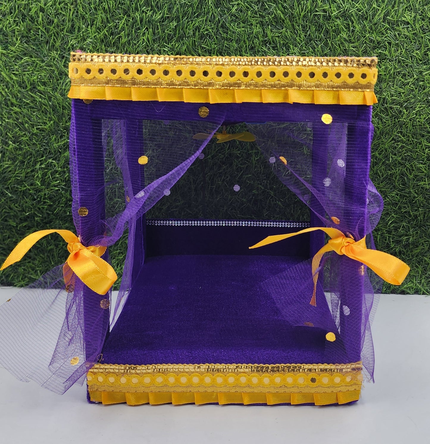 Purple Unique House Cum Bed With Fan And Light For Laddu Gopal Ji