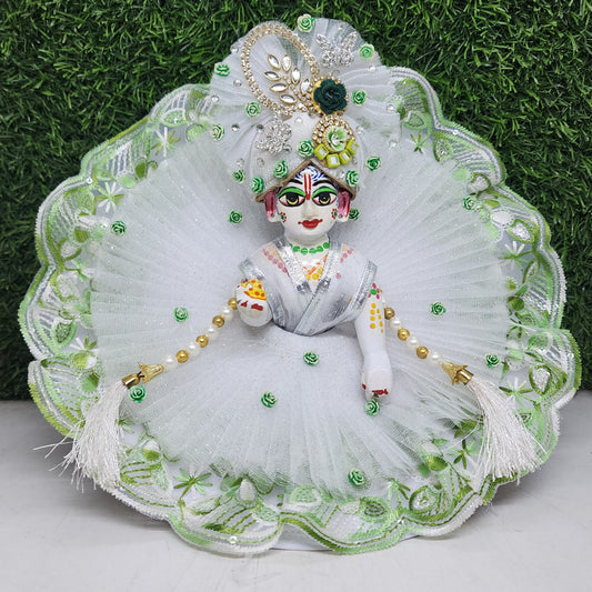 Beautiful White Green Heavy dress for laddu gopal ji