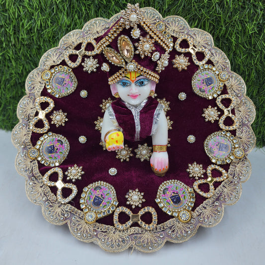 Wine Krishna patch Heavy Dress for Laddu Gopal Ji