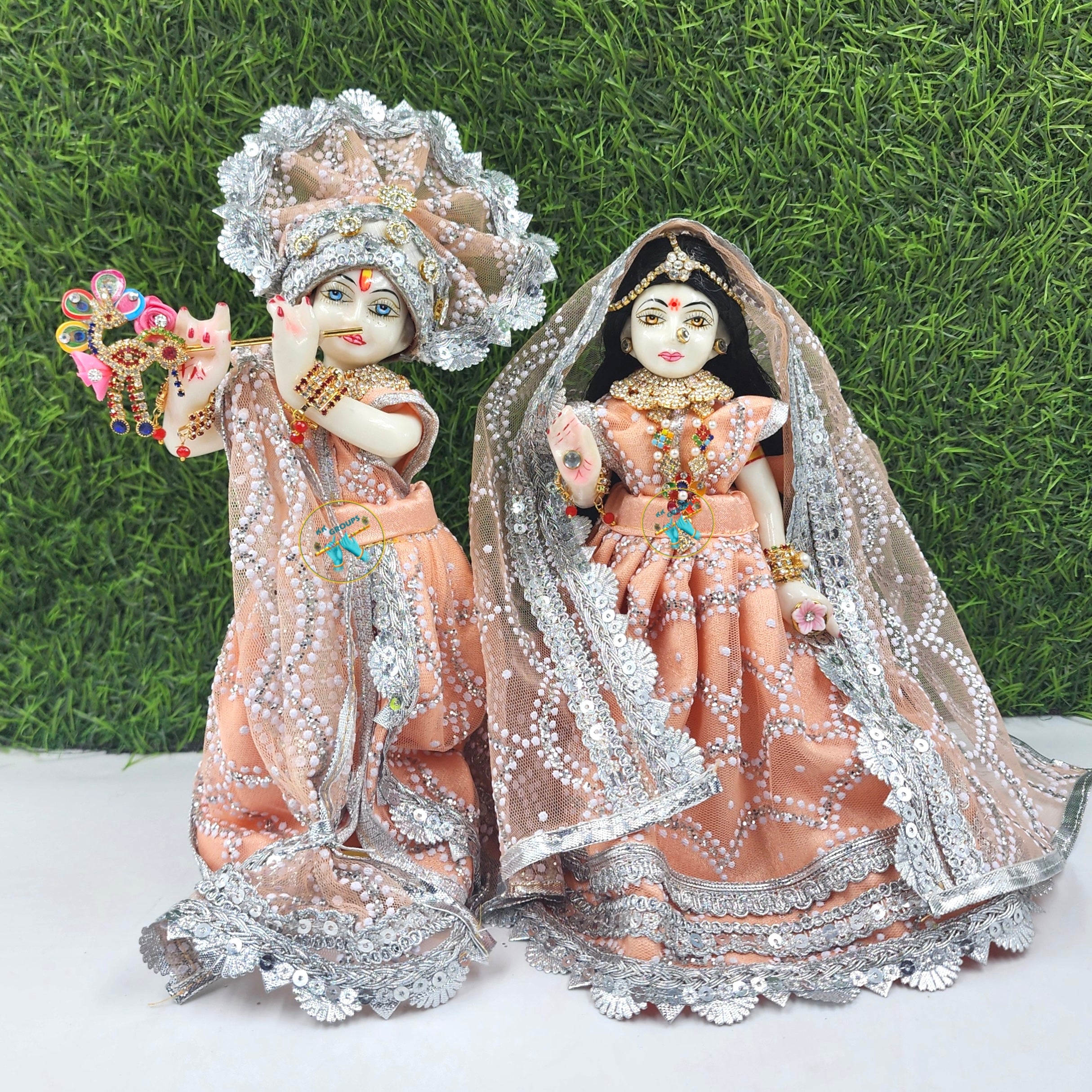 Peach net dress for Radha krishna Sizes are according to idol height