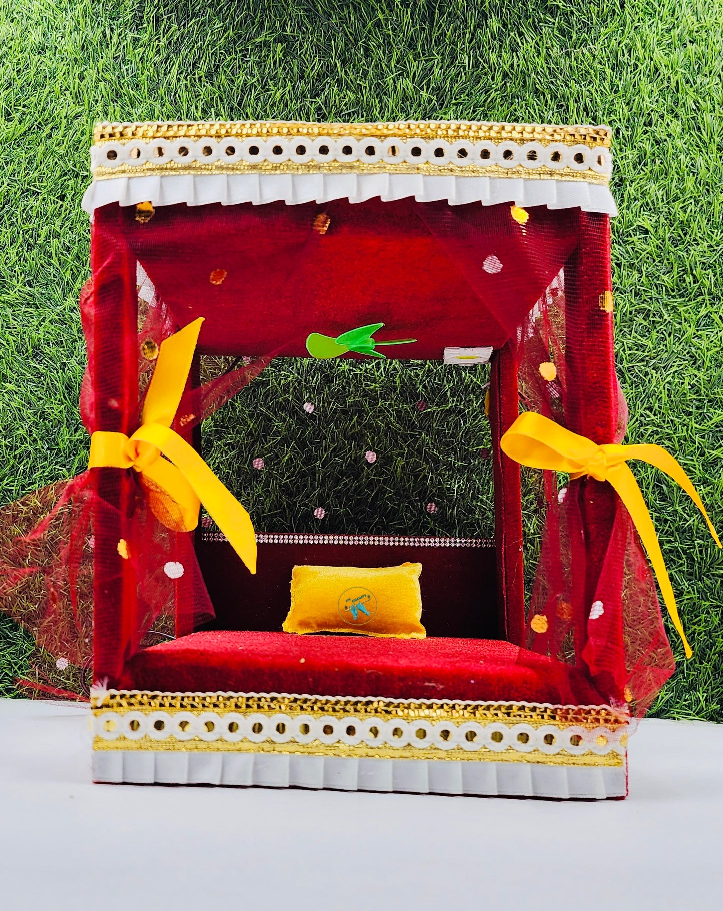 Maroon Unique House Cum Bed With Fan And Light For Laddu Gopal Ji