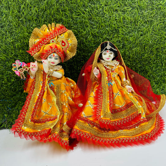 Yellow Gotapatti Dress For Radha Krishna