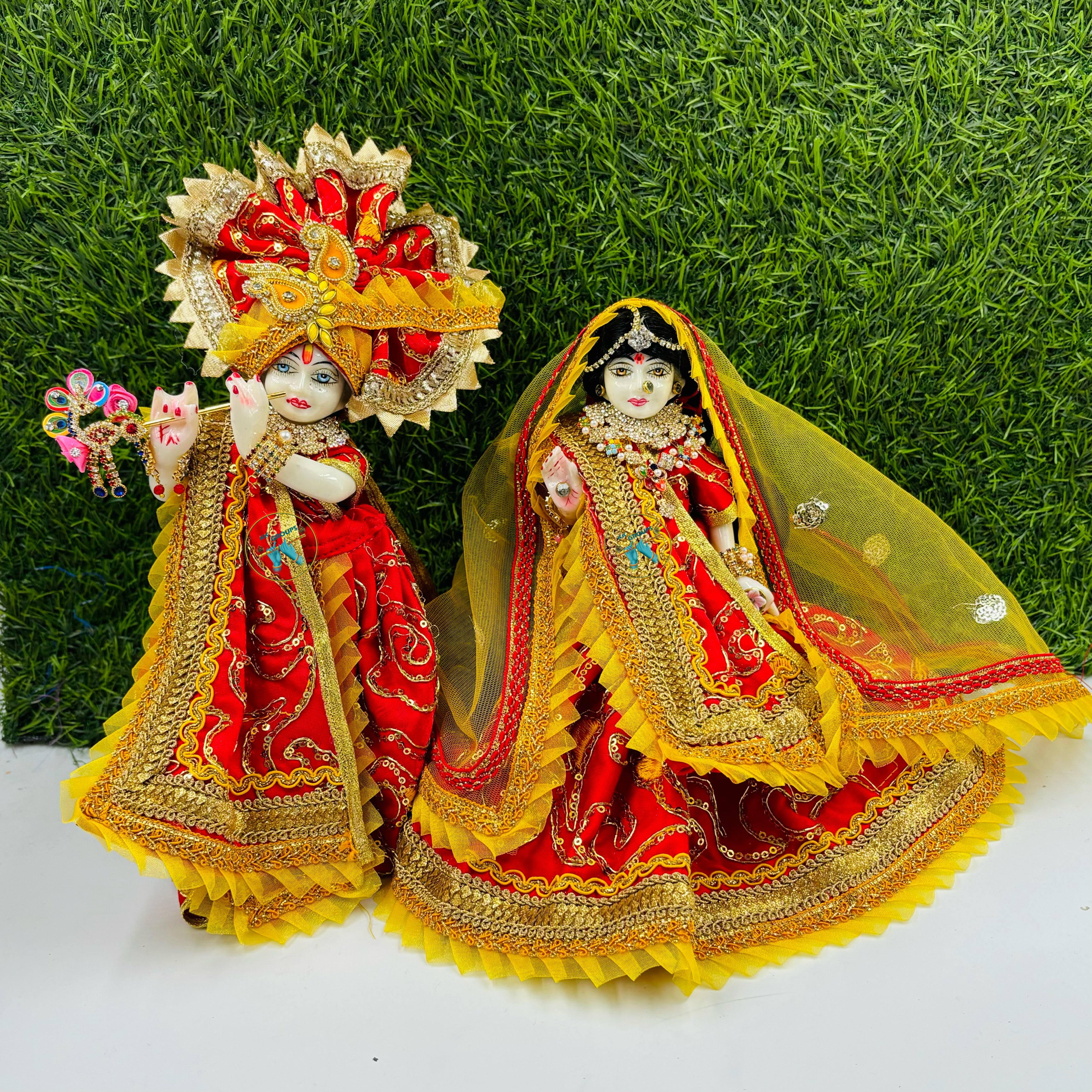 Buy Shri Kunjbihari Shri Haridas Ethnic Collection Radha Krishna Handmade  Green (Ghiya) Colour Net Dress with Free Two Maroon Crystal Mala for 7-8  inches Idols. Online at Low Prices in India -