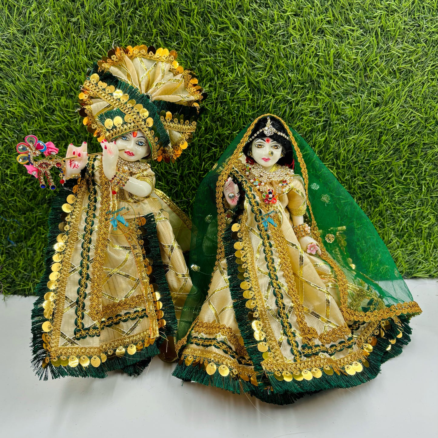 Cream Gotapatti Dress For Radha Krishna