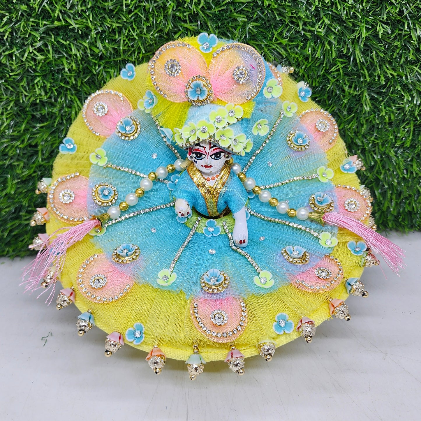 Beautiful lemon sky dress with latkan for laddu gopal ji