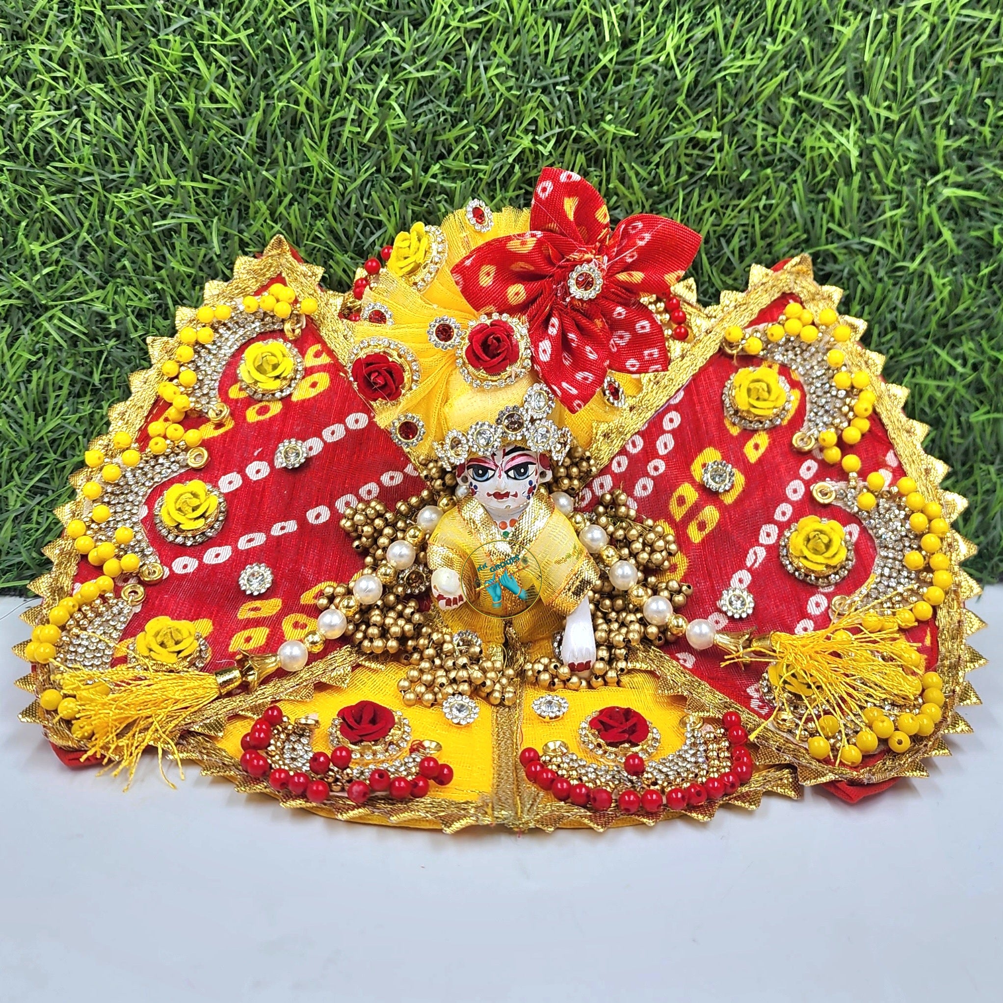 Janmashtami special red bhandej and yellow dress for laddu gopal ji