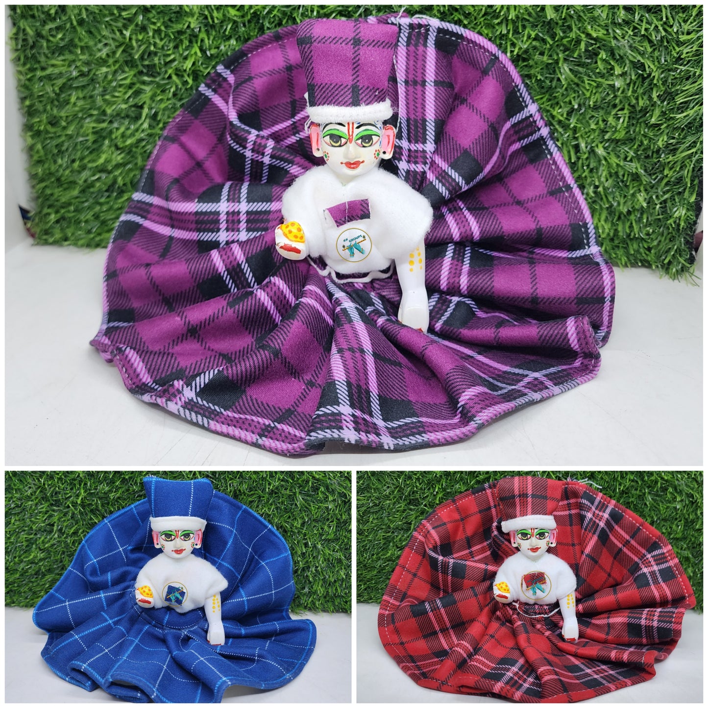 Laddu gopal premium Winter Checkered Frock Pack of 3