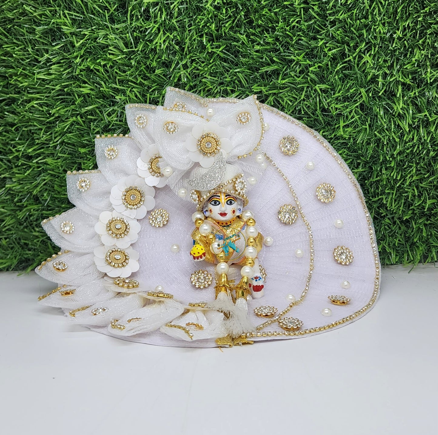 Laddu gopal white chand heavy dress