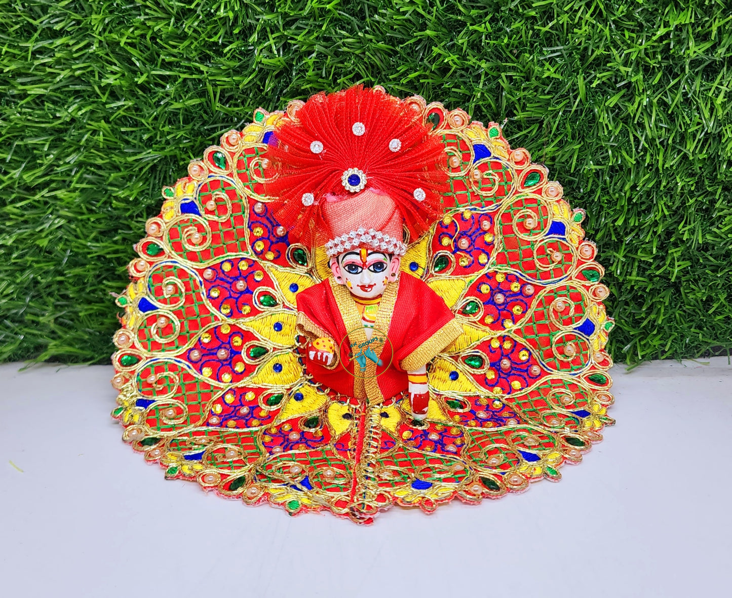 Red Embroidery Dress With Pagdi For Laddu Gopal ji