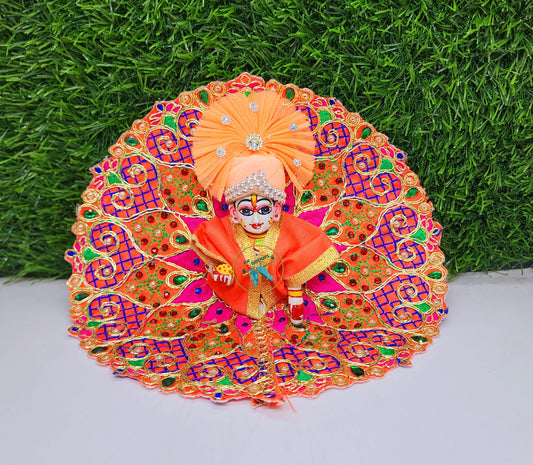 Peach Embroidery Dress With Pagdi For Laddu Gopal ji