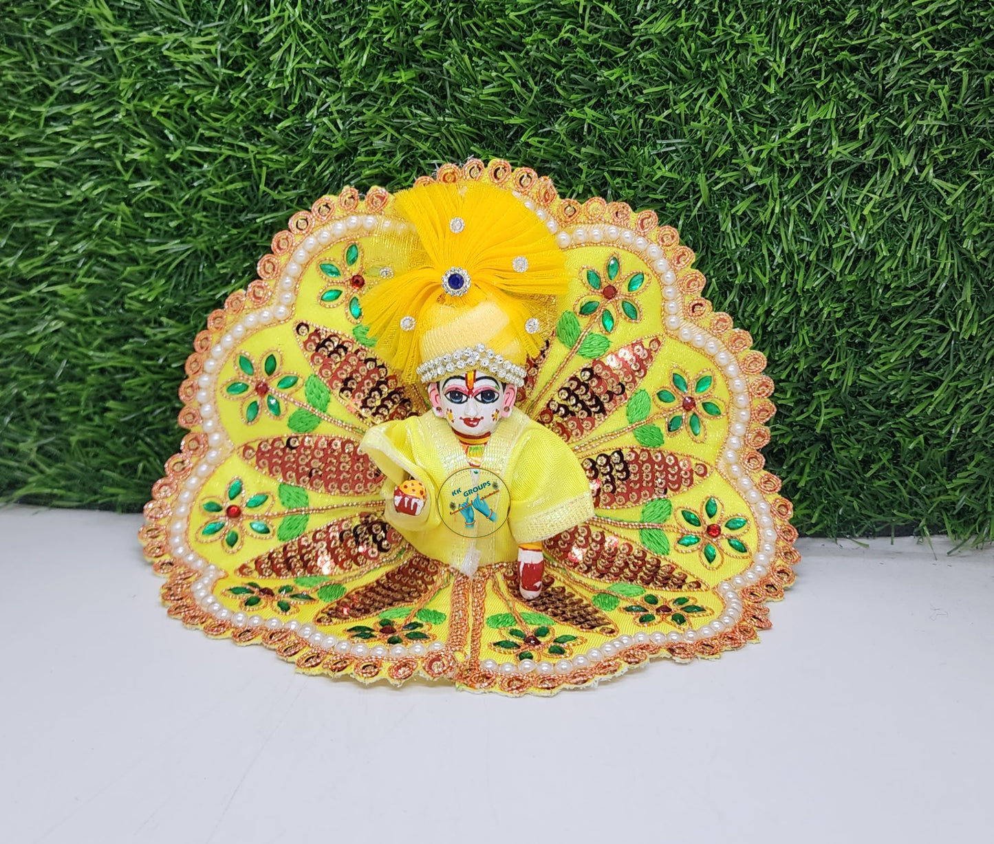 Yellow Embroidery Dress With Pagdi For Laddu Gopal ji