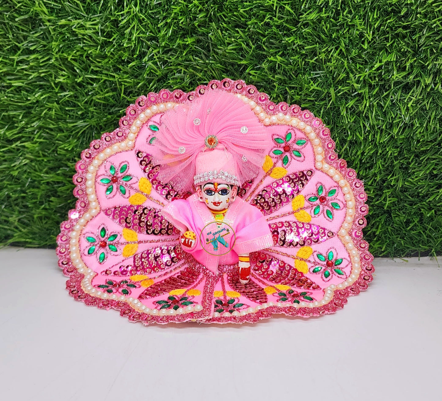 Pink Embroidery Dress With Pagdi For Laddu Gopal ji