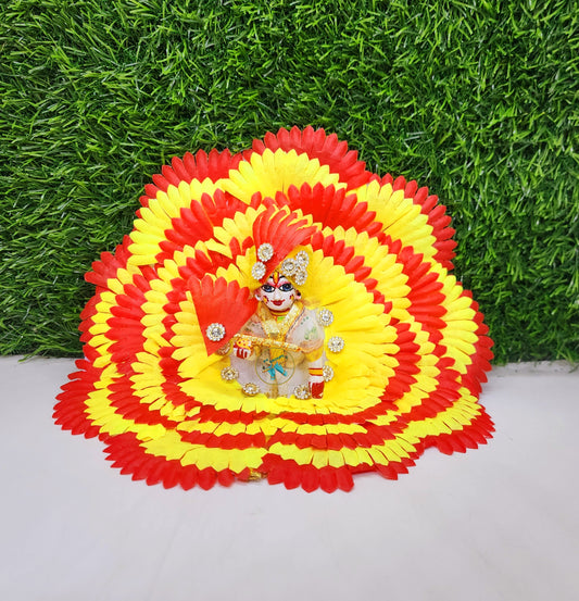 Laddu gopal Yellow Red  Flower Dress with Pagdi And Bansuri