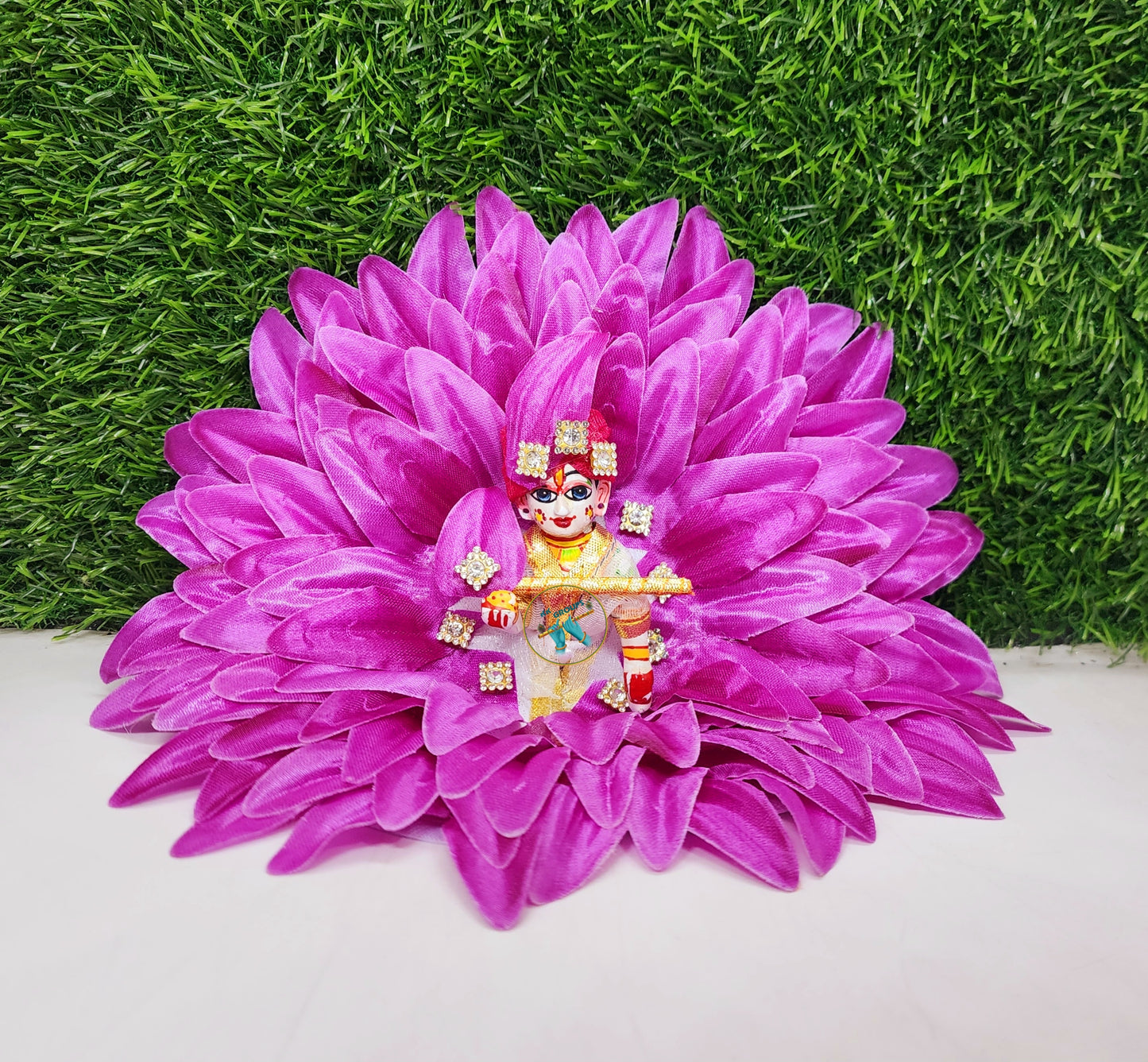 Laddu gopal Purple Flower Dress with Pagdi And Bansuri