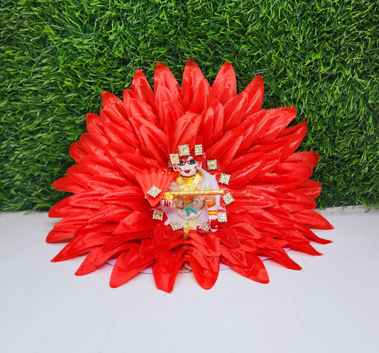 Laddu gopal Red Flower Dress with Pagdi And Bansuri