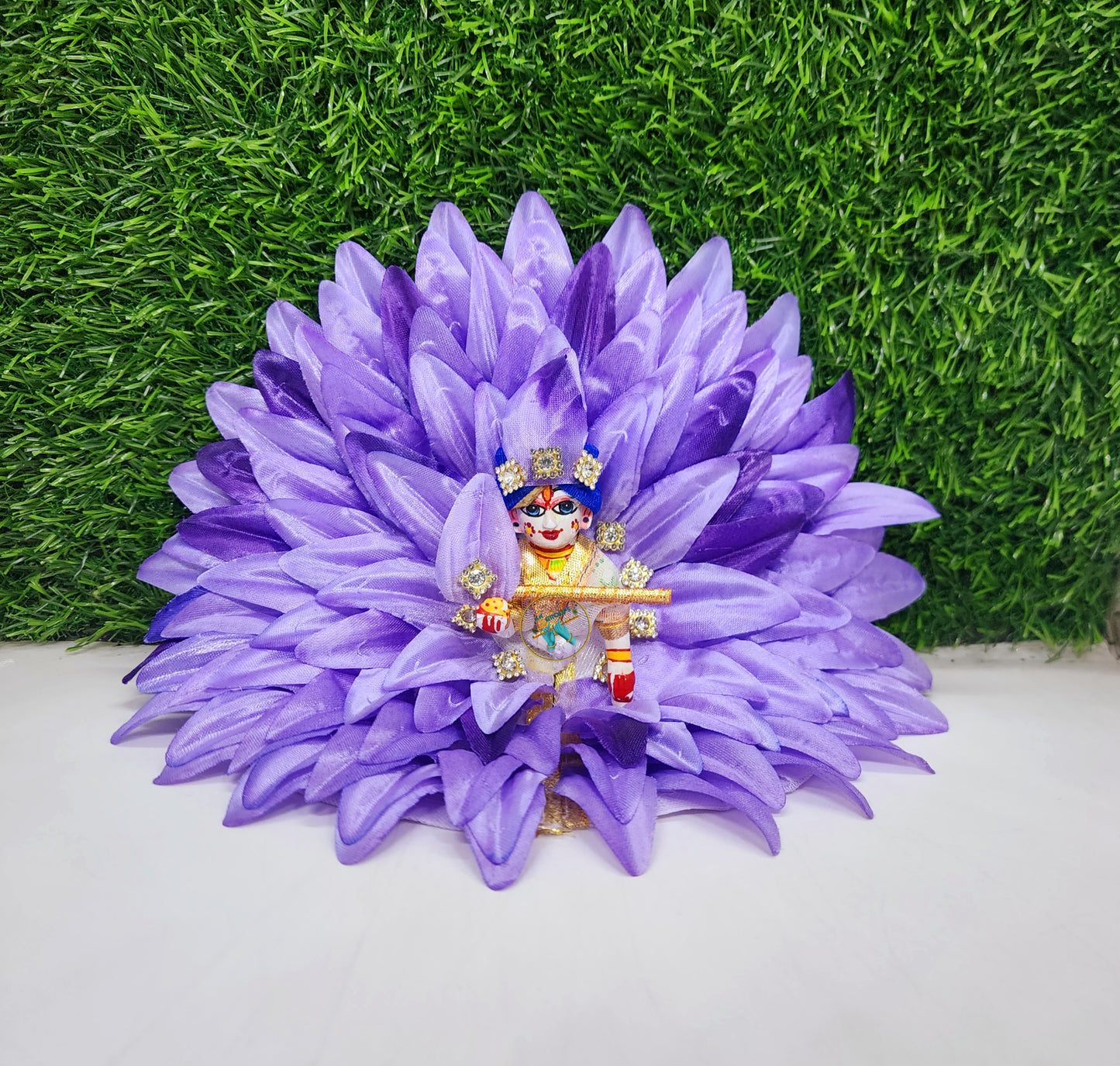 Laddu gopal Blue  Flower Dress with Pagdi And Bansuri