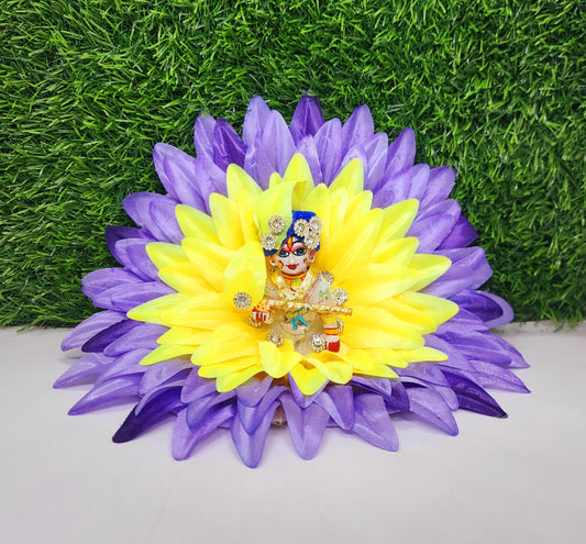 Laddu gopal Purple Yellow Flower Dress with Pagdi And Bansuri