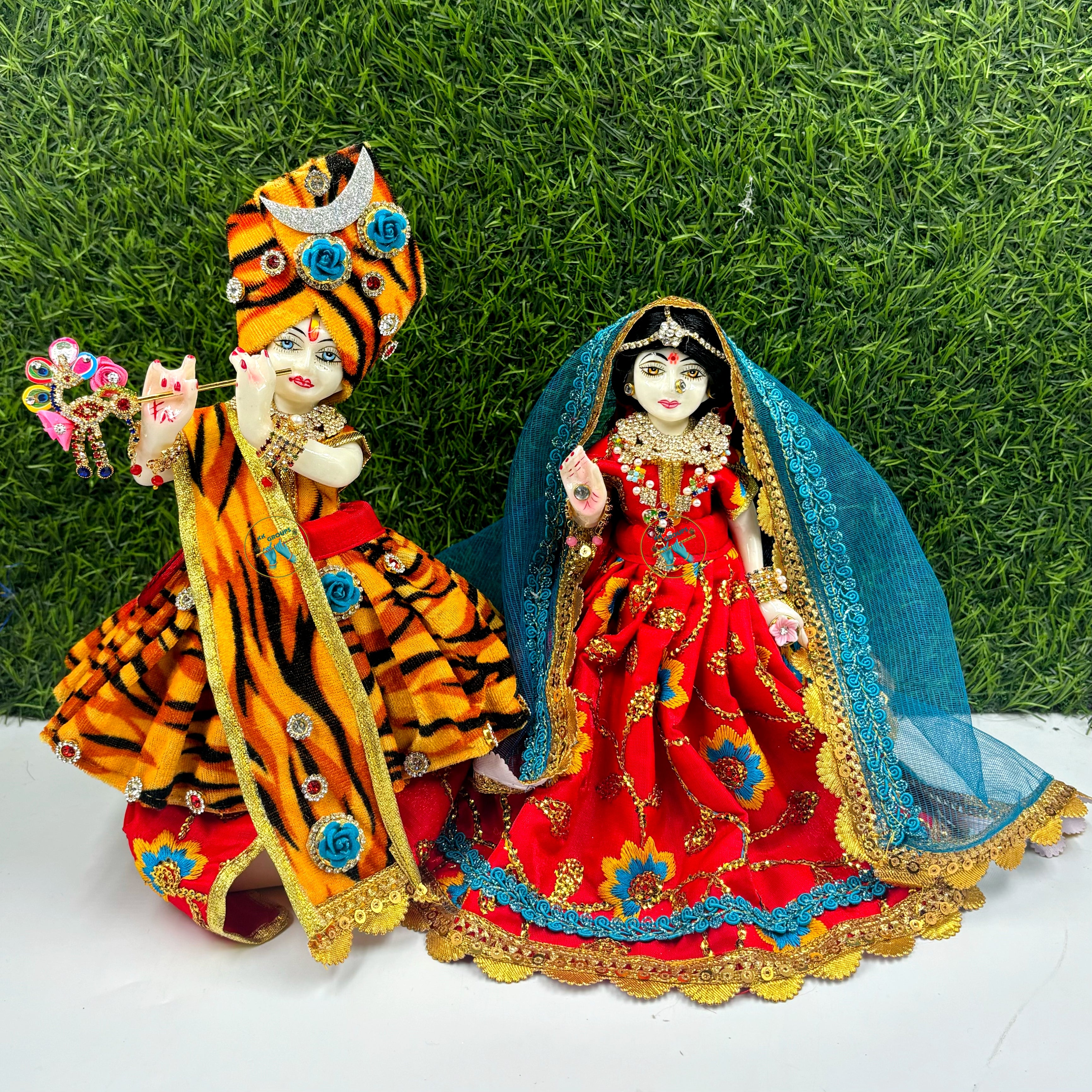 Radha Krishna Poshak Set of 4 Net Work Yugal Jodi Dress Color & Design May  Vary | eBay