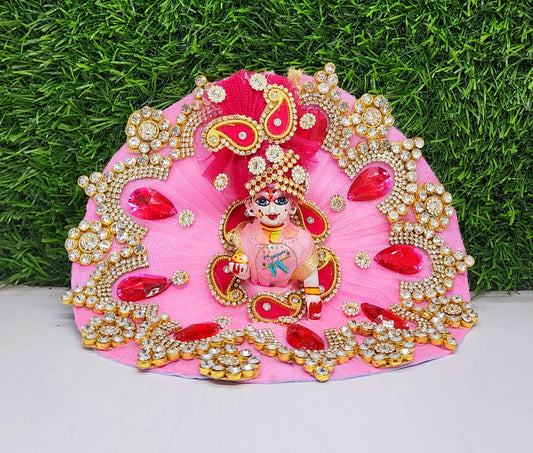 Baby-Pink Heavy Dress For Laddu Gopal Ji With Pagdi