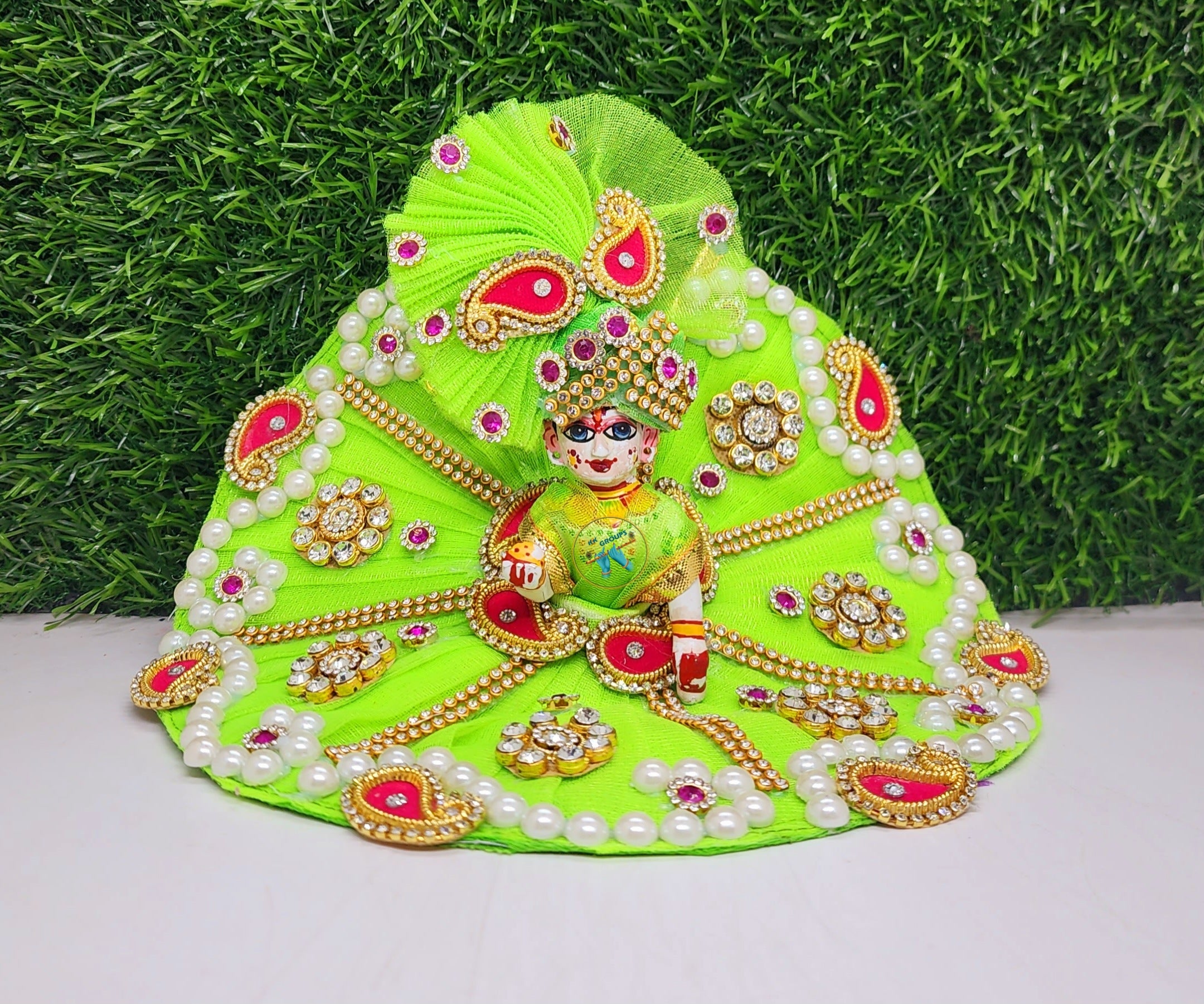Laddu Gopal Designer Green Dress with Net work - BJM – BIHARI JI MART