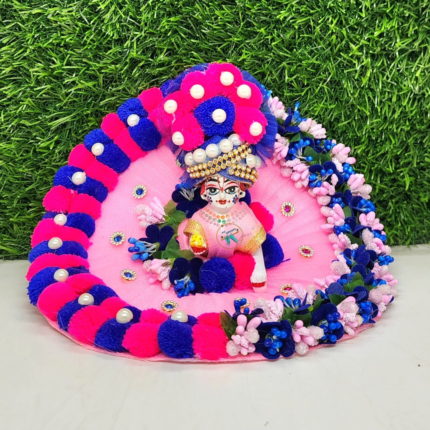 Baby Pink Heavy Dress For Laddu Gopal Ji With Pagdi