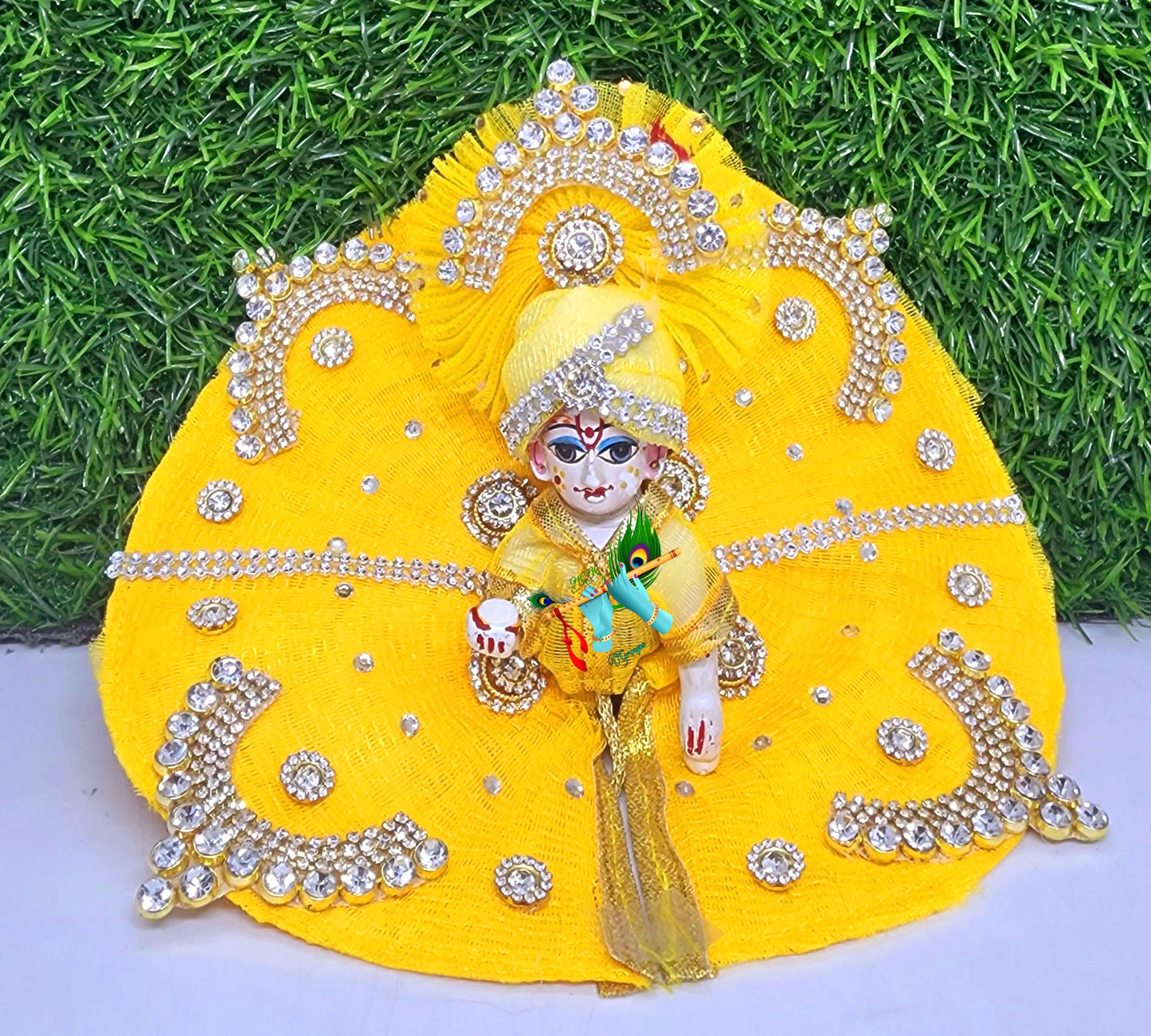 yellow heavy dress for laddu gopal ji with pagdi