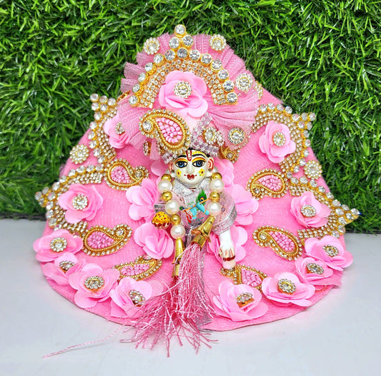 Laddu gopal baby pink heavy dress with pagdi and patka