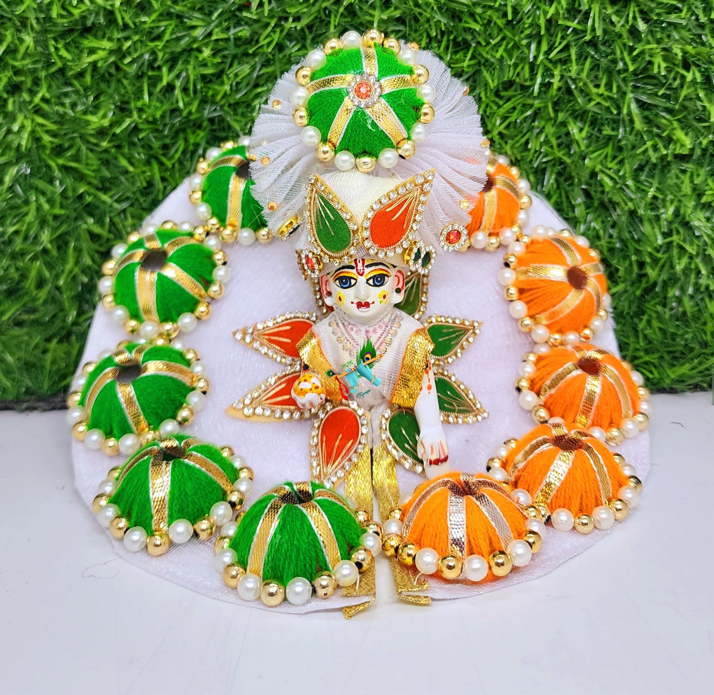 designer dress pink and green cap design with pagdi for kanha ji
